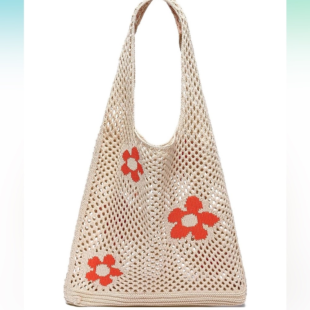 Summer Crochet Mesh Beach Tote Bag